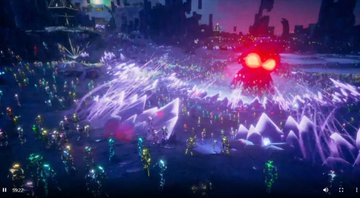 A glowing purple and blue crystalline landscape featuring a fiery red KODA-like figure with glowing eyes in the distance, evoking the mystical "evil KODA" referenced in the caption from OthersideMeta's First Trip. The image's ethereal, otherworldly atmosphere and distinctive creature shape visually tie to the post's nostalgic look back at the journey's beginnings and memorable NFT entities.