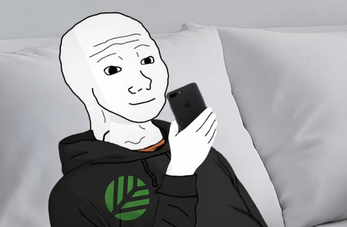 A Wojak meme character lying in bed scrolling on his iPhone, captioned to reflect someone absorbing news about Canopy Network's $8.5M raise and its AI-driven infrastructure milestone for app development.