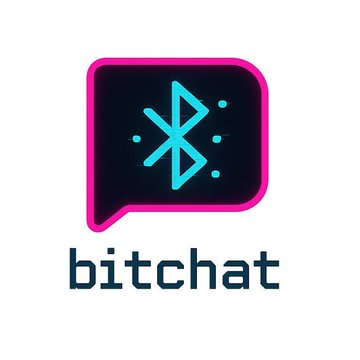 The image shows the Bitchat app logo, featuring a dark speech bubble with a neon pink outline containing a cyan Bluetooth symbol, with the word "bitchat" written below in dark blue lowercase text. The logo visually represents the app at the center of the news, symbolizing its Bluetooth-based anonymous messaging feature that India ordered GitHub to block.