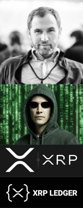 The image is a three-panel meme contrasting hacker archetypes: a thoughtful man in a coat (top), a hooded "Matrix-style" hacker (center), and two XRP-related logos—the standard "XRP" symbol and the "{X} XRP LEDGER" curly-brace variant (bottom). It humorously underscores the post's punchline about thieves of $387 million from Bitget, who failed to launder stolen Ripple via a blocked swap and embarrassingly posted an unfinished "Excuse me, the..." message in a public Discord.