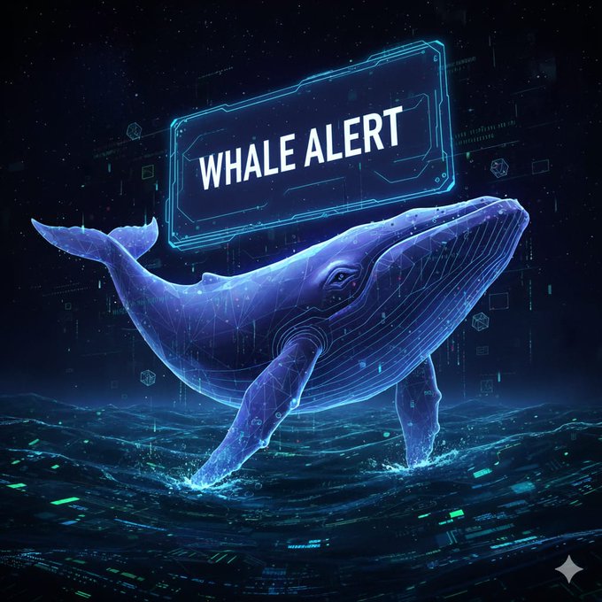 The image shows a blue whale swimming in an ocean, which has been designed with neon colors that appear like science fiction from an alien universe. The word "Whale" is displayed above the whale's head. There is also a glowing neon sign shaped like a floating rectangle that says "Whale Alert". In the background of the image, there are other neon objects such as cubes and spheres resembling particles in space or futuristic technology. A post on social media includes an image with text and information about the whale, likely providing more details about its unique appearance and the futuristic atmosphere surrounding it.