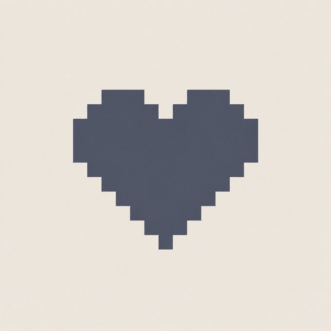 Minimalist pixel-art style illustration of a dark blue heart on a cream background.