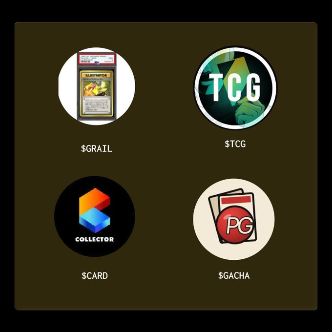 The image shows four different logos, each representing a different cryptocurrency. The first logo features a yellow circle with a green triangle inside, which appears to be a token called "TCG" or "TCG Meta Token", possibly related to the game "Minecraft". The second logo is a red circle with a white triangle inside, and it represents a token named "POG". The third logo is an orange circle with a blue triangle inside, and it represents a token called "CARD". Lastly, there's a black circle with a white triangle inside. The post suggests that the community enjoyed the game "Minecraft" so much that they decided to create their own cryptocurrency token for it. They are currently looking into which token should be included in the next offering of ZERG.