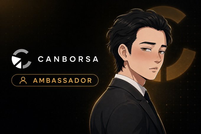 An illustrated avatar of a man in a black suit alongside the 'CANBORSA' logo with an 'AMBASSADOR' badge.