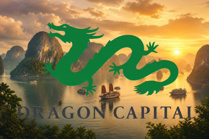 A logo graphic featuring a green stylized dragon over a scenic sunset view of limestone karst mountains and boats on water, with "DRAGON CAPITAL" text displayed prominently.