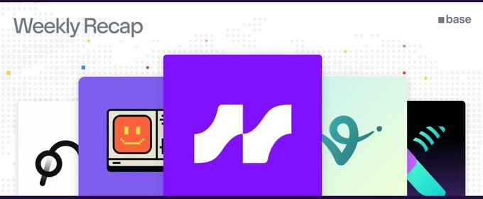 The image features a graphic design with a horizontal line containing four different images or logos related to app development. The first image shows an apple logo, the second one displays a computer monitor, the third one has a smiling face, and the fourth one is a stylized letter "W". These images are arranged in a row below a banner that reads "Weekly Recap" with the word "Base" written above it.
