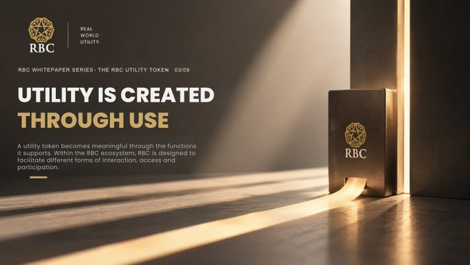 An RBC whitepaper cover page titled 'UTILITY IS CREATED THROUGH USE' from the RBC Utility Token series 03/09, featuring the RBC logo and a decorative book design.