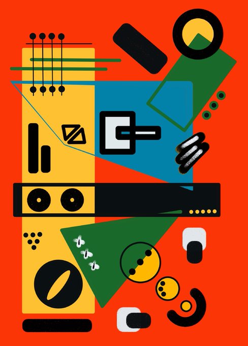 A vibrant abstract digital artwork features a geometric composition with bold shapes in orange, yellow, green, and teal, including circles, rectangles, and angular forms that suggest a stylized figure or musical instrument. The colorful, Bauhaus-inspired design complements the title "Constructive Resonance," reflecting the piece's harmonious interplay of shapes and colors in a modern NFT collectible.