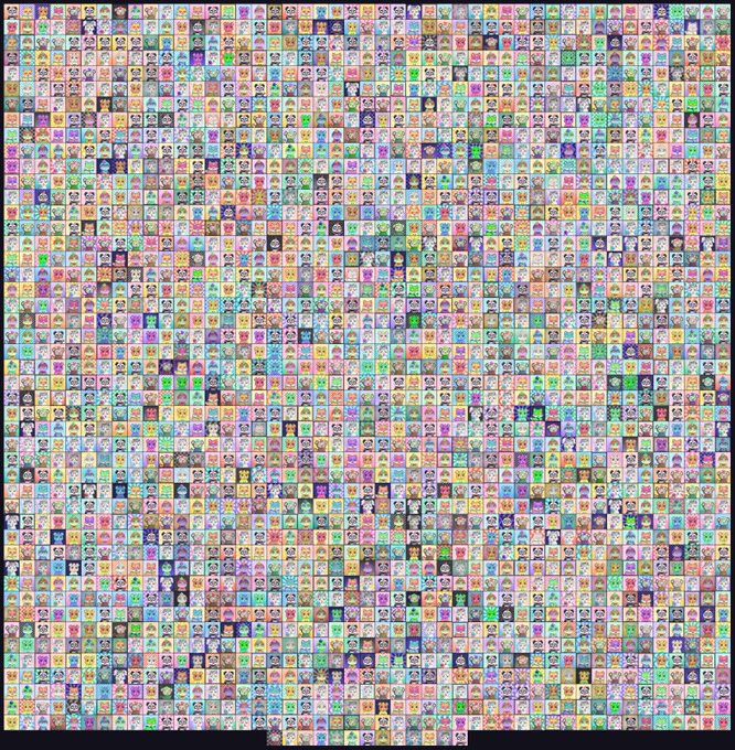 A dense, colorful mosaic composed of hundreds of tiny square images or avatars arranged in a grid pattern, creating an abstract textured appearance.