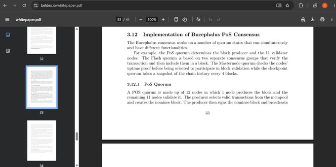 A screenshot of a PDF document titled 'whitepaper.pdf' displaying a section on '3.12 Implementation of Bucephalus PoS Consensus' and '3.12.1 PoS Quorum'.