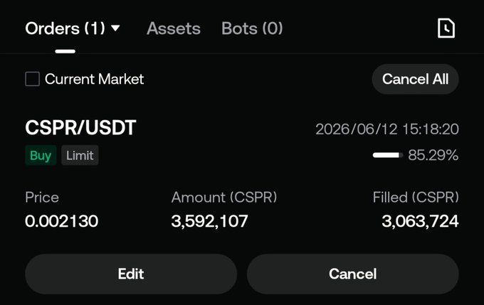 The image shows a trading app with a focus on the CSR/USDT asset, which is currently trading at 0.55. The trading app displays information about the current price of the asset, its volume, and whether it's available for buying or if there are any restrictions.