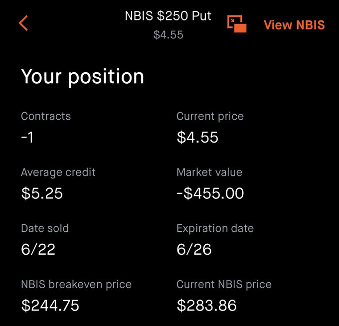 The image shows a screenshot of an excel sheet that displays some financial details about an investment. A summary can be read off this spreadsheet stating that a cash secured put has been sold for $250, $525, and NBBIs premium. The rest of the information is not visible in the picture.