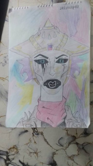 The image features an art piece that depicts a woman with a face, dressed in a pink scarf and a crown, giving her a regal appearance. The colors used for the drawing are predominantly white, blue, and purple, creating a vibrant and colorful scene. The artist has also added some elements of chaos to the artwork by incorporating various shades of green and yellow into it. The post that accompanies this image is titled "I came across @VoidSaintsETH and honestly the art just hit different. @Sant0s_eth puts something real into every piece. You can feel the emotion in it, the chaos, the parts of yourself you don't usually show people. It doesn't feel like a typical PFP collection at all." The image focuses on the artwork itself rather than any additional information about the artist or the post.
