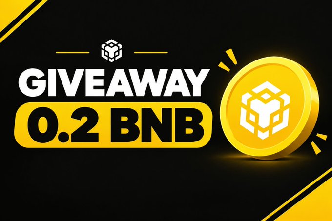 A black and yellow graphic advertising a 'GIVEAWAY 0.2 BNB' featuring the Binance coin logo.