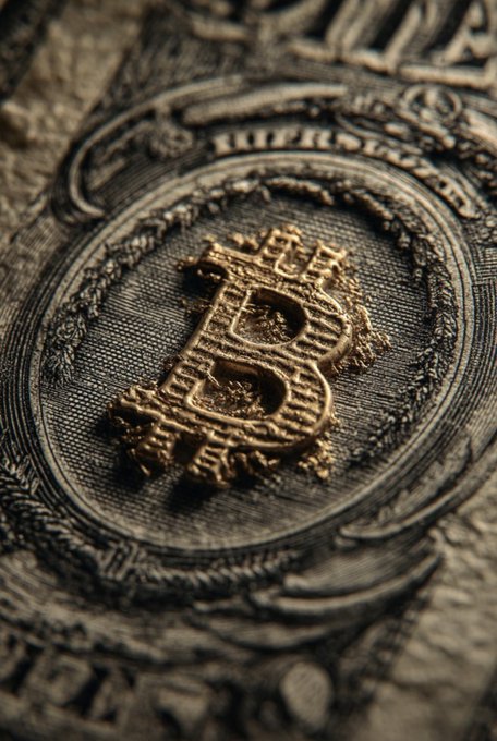 A macro photograph captures the embossed gold Bitcoin "₿" symbol and the word "IMPERIUM" in ornate lettering on textured paper. The image symbolizes the potential return to a restrictive financial and political establishment under a non-Trump administration, contrasting the Bitcoin symbol with imperial-style design to suggest that the alternative candidate would have represented a dominant, centralized authority rather than Bitcoin's decentralized ethos.
