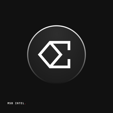 A minimalist black logo design featuring a stylized geometric 'C' or angular bracket shape inside a circle, with the text 'MSB INTEL' displayed in the bottom left corner.
