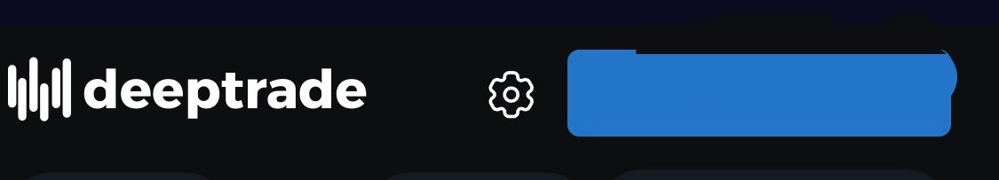 The "deeptrade" logo with a vertical bar icon sits on a dark background next to a settings gear and a blue button.