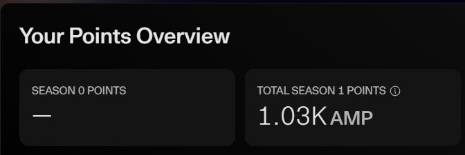 A "Your Points Overview" dashboard displays 1.03K AMP in Total Season 1 Points, while Season 0 Points show no earned balance, supporting the user's claim of holding roughly 1,000 points on DecibelTrade despite their skepticism about the platform's growth.