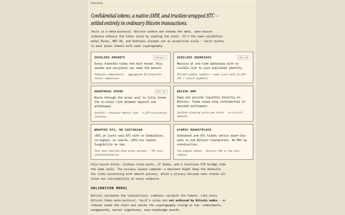 The image shows a screenshot of a webpage with text that reads "Confidential BAM, a native AML, and traditional BTC wrapped in a shell". The website appears to be discussing Bitcoin transactions or related topics.