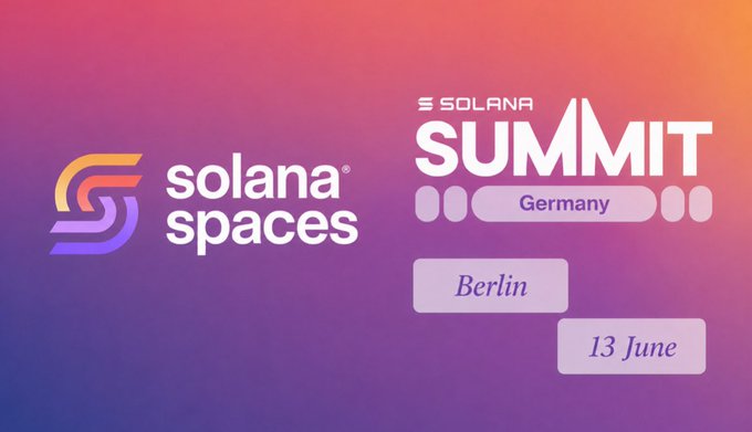 The image features a purple background with the text "SOLANA SUSTAINABILITY" written above it, along with the words "SOLANA SUSTAINABILITY Summit" below it. The text also includes the names of two cities in Germany and the dates for the event. The post is titled "Our friend @weezy1803 will help rep Solana Spaces in Germany".
