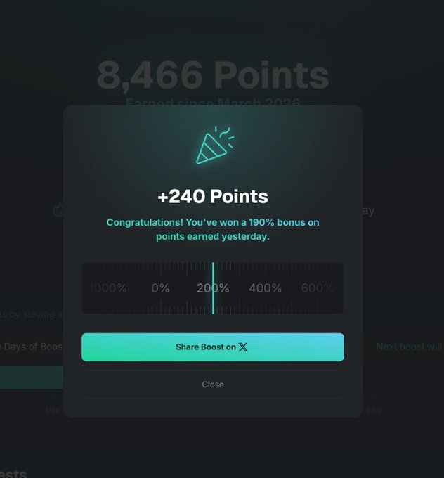 The image shows a scoreboard with a green frame containing a blue text box that reads "+ 240 Points", indicating the user's accumulated points during their stay at a certain site or event. Additionally, there are icons for joining a chat room named "@xStocksFi" and an email address (possibly @xStocksFi). The background is dark gray, providing focus on the scoreboard and its related messages in this post from @xStocksFi.