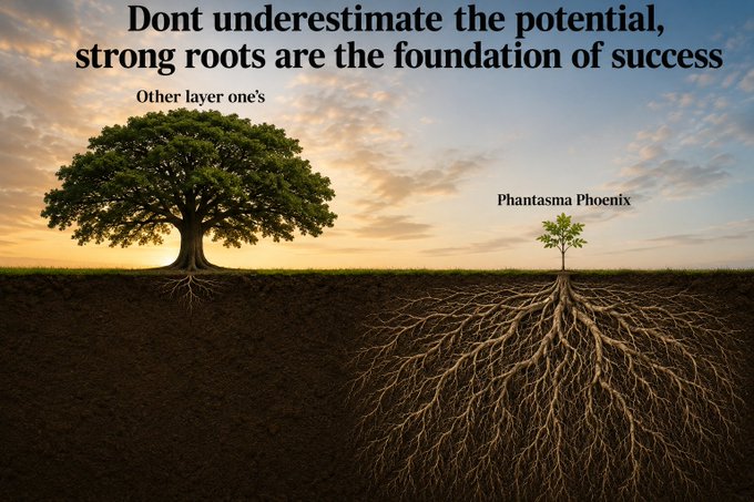 The image shows a tree with roots growing out of the ground, symbolizing the foundation of success. The text above the tree reads "Don't underestimate the potential, strong roots are the foundation of success." Below the tree, there's another tree that is smaller and has no leaves on it. This tree represents the other side or perspective of the image, showing a different viewpoint about the importance of roots in achieving success.