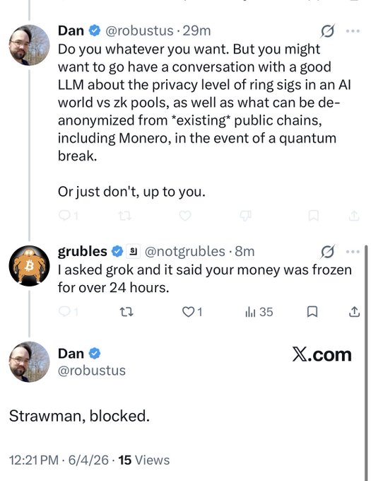 The image shows an Instagram post with two Twitter posts that are related to Bitcoin transactions. The first part of the Twitter post reads, "Do you think you want to go somewhere that's being advertised for free? Just click below". It appears that someone is blocked by a user named 'Strawman' on the same social media platform.
The second part of the Twitter post reads, "If you can't have an honest discussion about this you're just a shill really.", which refers to the issue of Bitcoin transactions and their complexity.