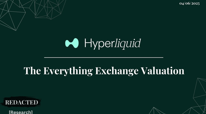 The image features a green banner with white text that says "The Everything Exchange Valuation" at the top, followed by a list of projects listed below. The caption reads "One year later, and our forecast for Hyperliquid is closer than ever!" which indicates that the company's forecasts have been accurate in predicting the value of certain projects.