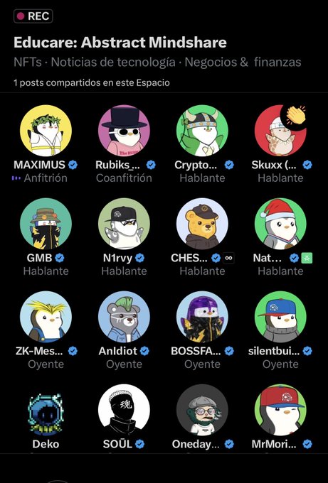 The image shows a list of cartoon characters, including penguins, snowmen, and other animals, displayed on a computer screen or phone. The text at the top of the image reads "Recac: Educare: Abstract Mindshare", which suggests that this is an educational post about the concept of mindsharing among these cartoon characters.