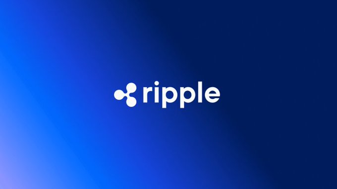 The Ripple cryptocurrency logo (a white stylized 'X' shape) with the word "ripple" in lowercase letters, set against a blue and purple gradient background.