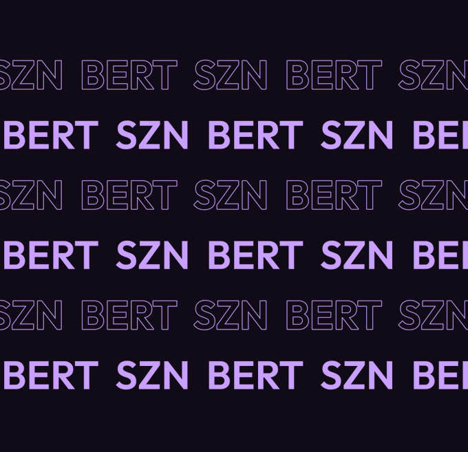 A dark background displays a repeating pattern of "$BERT SZN" in light purple text, alternating between solid and outlined fonts, reinforcing the post's message that it's "BERT SZN" regardless of the calendar.