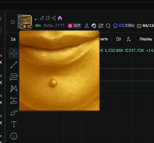A screenshot of a 3D modeling software interface showing a close-up of a sculpted lip area with a small bump, labeled with '4m 0x5e...7777' and 'DOT'.