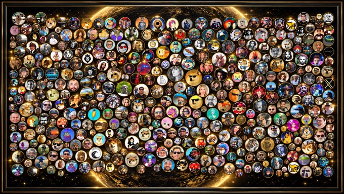 A collage of numerous circular profile pictures arranged in a grid against a cosmic, glowing background featuring Earth and stars, suggesting a community or fan showcase.