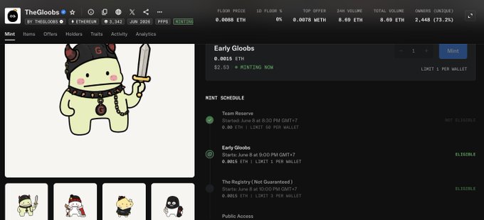 The image is a screenshot of a website called TheGloobs Mp, which has information about cryptocurrency mining pools. The main focus of the image seems to be a cartoon character holding up two swords. It appears that this character might be related to the topic being discussed on the website or possibly an advertisement for the website itself. The post indicates that a mining pool is available for early traders and suggests that a wallet could potentially cost 60 Bitcoins (or $9,800).