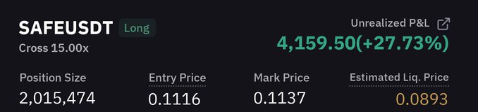 The image features a screenshot of an online trading platform that has been active for over half an hour. The background of the image is blue, and the trading page displays information about two sets of market data related to the Safeusd investment. These figures are accompanied by text providing more details about these market indicators. A prominent feature on this page is a green "Unrealized gains and losses" label that indicates a change in value since the last time it was updated, which could be an indicator for potential investing decisions or adjustments made to the trading strategy.