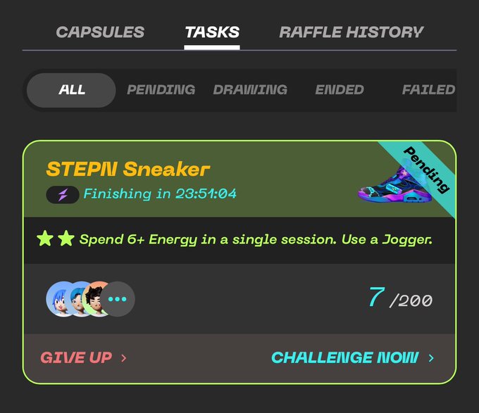 The image is showing a screenshot of a website's menu screen. On this website, there seems to be a contest or challenge related to step nikes for some reason. One of the options is "Stepnik Sneaker", which allows players to use energy bars during a jog session. If they successfully complete a single session using the energy bars, they will receive a free pair of sneakers. The challenge has an expiration date of 24 hours from now. It seems that participants have to release FSL as a beta version first to participate in this challenge.