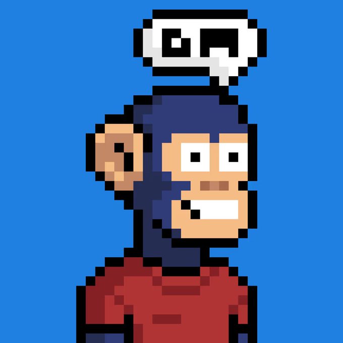 A pixel art character with brown skin and a red shirt smiles widely, with a white speech bubble containing the text "CGM" above them on a blue background.