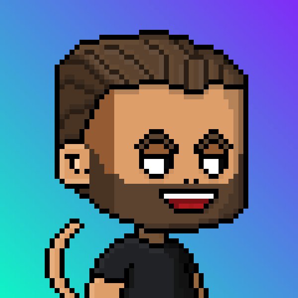 A pixel art portrait of a smiling ape character with brown fur and a black shirt appears against a gradient blue-purple background, fitting the giveaway post for the MonkeyHood NFT collection built by the Aptos Monkeys team.