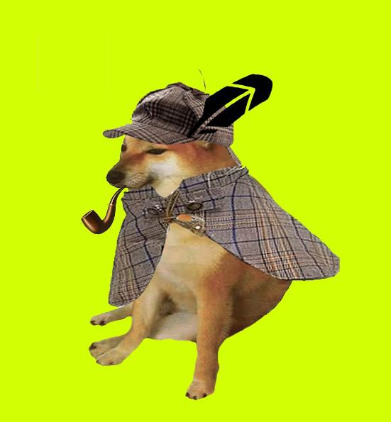 A Shiba Inu dog is dressed as Sherlock Holmes, wearing a deerstalker hat with a feather, a plaid cape, and smoking a pipe against a bright yellow-green background. The image whimsically ties into the $PIPEDOG ticker narrative by portraying the mascot as a detective on the hunt, fitting the "find the dog, find the pipe, take over Robinhood" theme.