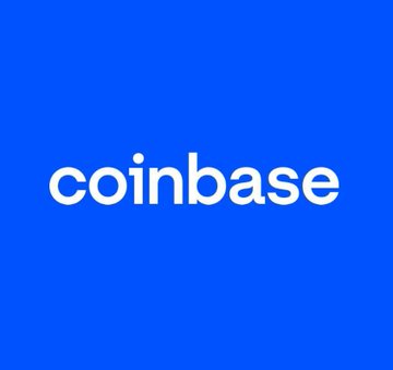 The Coinbase logo displayed in white text on a solid blue background.