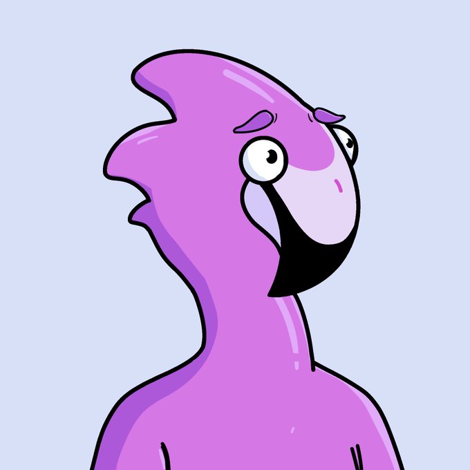 A cartoon illustration of a purple character with spiky hair, wide eyes, and an open mouth showing excitement against a light blue background.