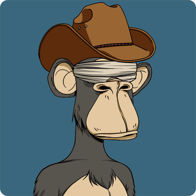 The image features a cartoon monkey wearing a cowboy hat, with its eyes closed as if blindfolded or pretending to be blindfolded for fun. The monkey appears to be sitting against a blue background, which contrasts nicely with its brown fur. There is no text present in the image, and it does not contain any other objects besides the monkey itself.