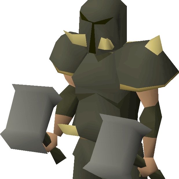 A low-poly rendering of a character in dark armor wielding two battle axes, symbolizing strength and readiness for battle in the context of preparing for the upcoming bull market.