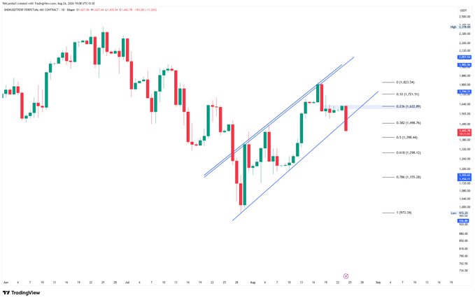 A TradingView candlestick chart for SOMETHING PERPETUAL on CONTRACT, showing price action with trend lines and Fibonacci retracement levels.