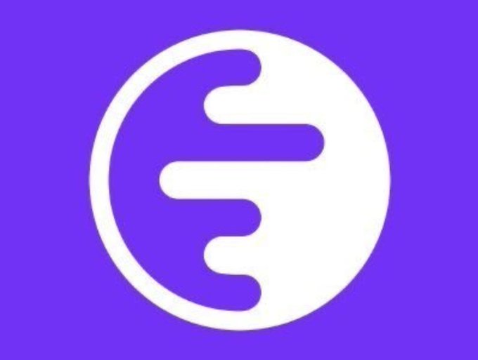 A purple logo featuring a white circular emblem with stylized horizontal lines resembling a stylized 'E' or speed lines.