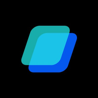 A logo consisting of a teal and blue overlapping rounded square design on a black background.