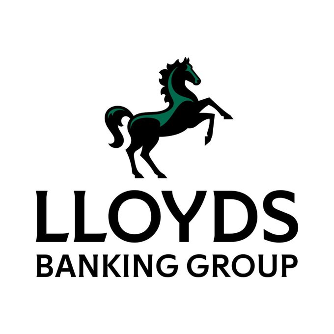 The image shows the Lloyds Banking Group logo, featuring its iconic black rearing horse with a green mane above the company name in bold black text. This logo relates directly to the news that Lloyds Banking Group has completed its first stablecoin settlement pilot with Visa using USDC.