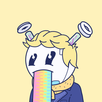 An anime-style illustration of a crying boy vomiting a rainbow while floating coins orbit his head.