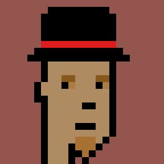 A pixel art character portrait featuring a tan-skinned figure wearing a black top hat against a red background, with the character appearing to have an orange element near the bottom.