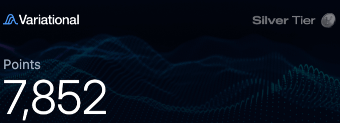 A dark banner displaying the 'Variational' logo with 'Silver Tier' status and '7,852 Points' shown in large white text.
